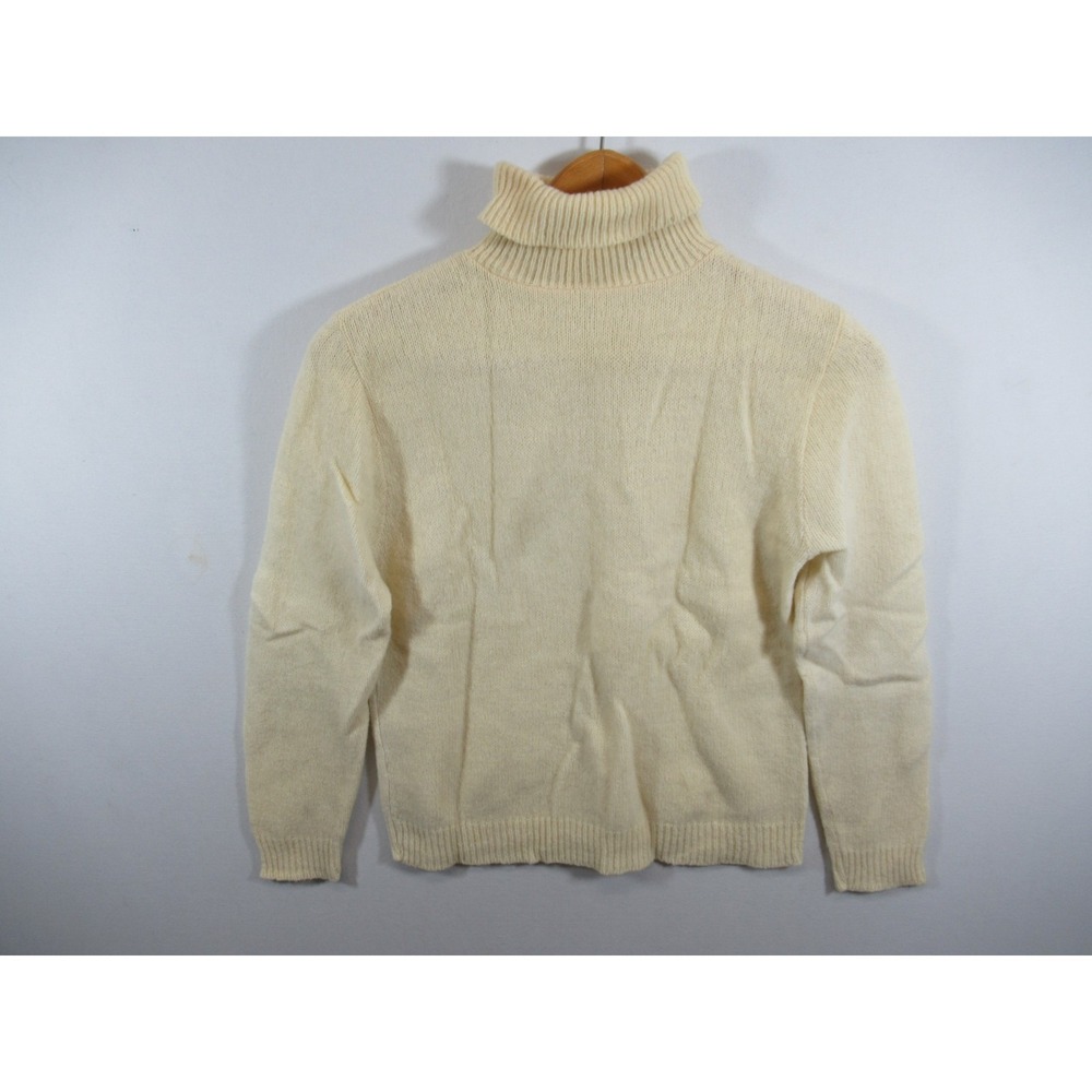 Vintage 70s Sears Junior Bazaar Wool Blend Turtleneck Sweater Ivory Pullover